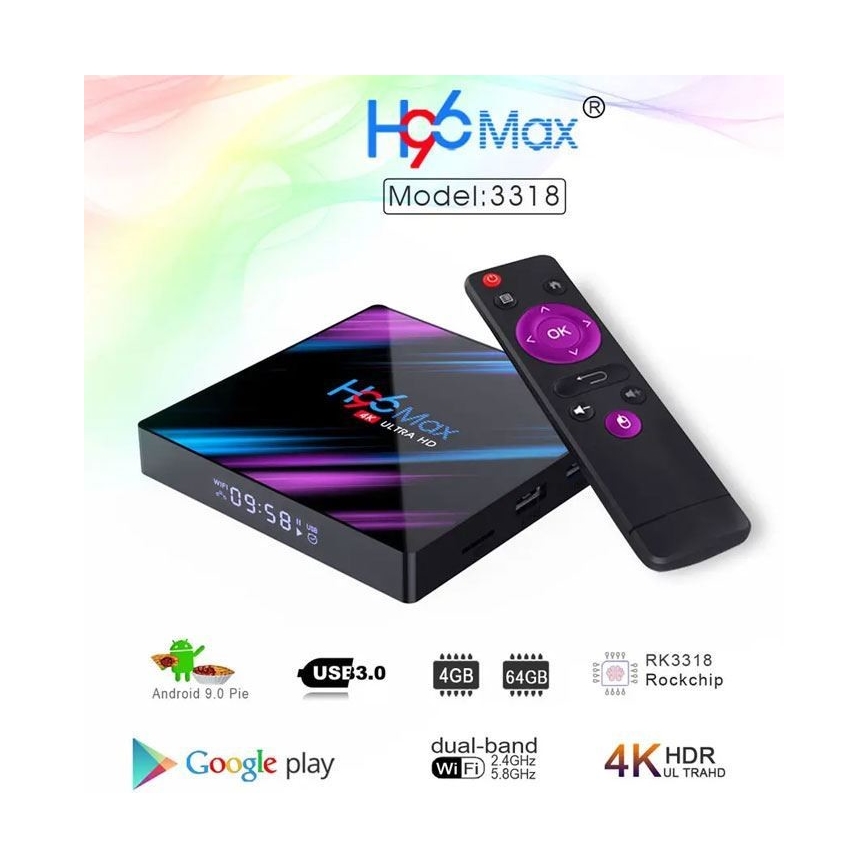  Android TV dėžutė SMART 4GB RAM 4K Wi-Fi + nuotolinio valdymo pultas