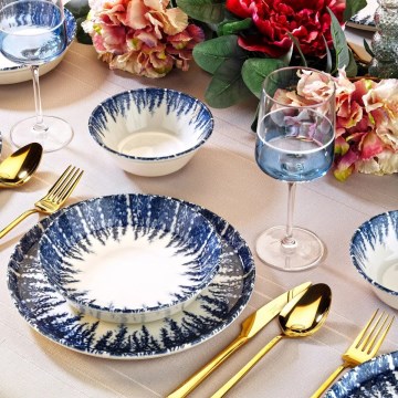 12 dalių indų rinkinys baltas/mėlynas/porcelianas