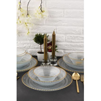 12 dalių stalo rinkinys skaidrus/auksinis/stiklas