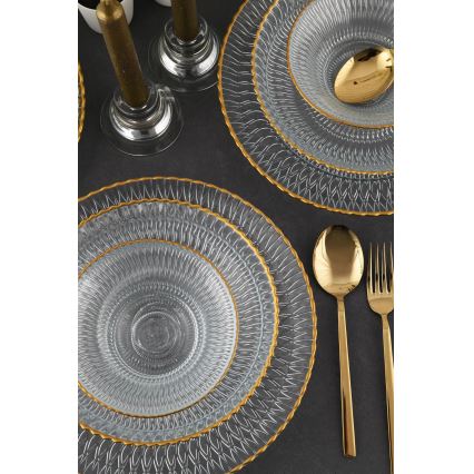 12 dalių stalo rinkinys skaidrus/auksinis/stiklas