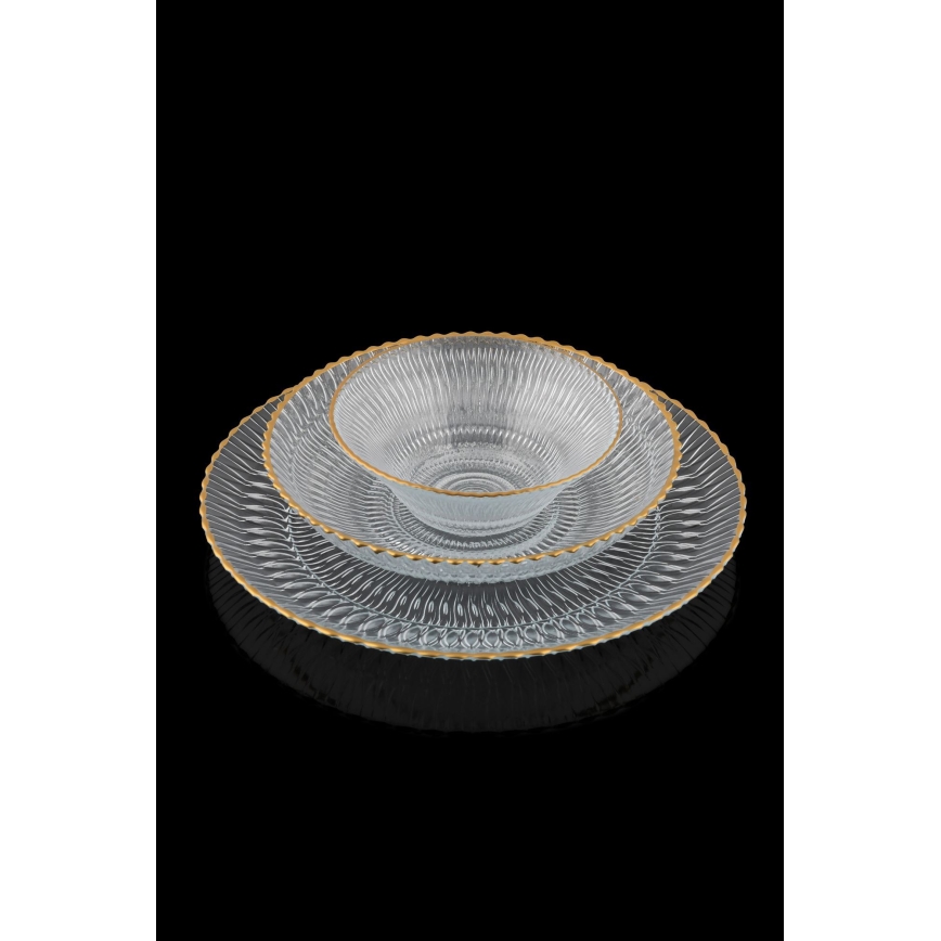 12 dalių stalo rinkinys skaidrus/auksinis/stiklas