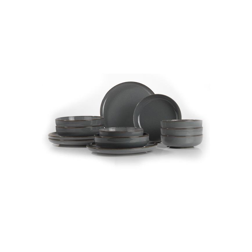 12 dalių valgomojo indų rinkinys, pilkos spalvos / porcelianas