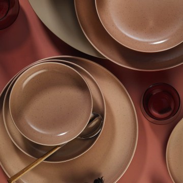 16 dalių porceliano stalo indų rinkinys, rudos/smėlinės spalvos