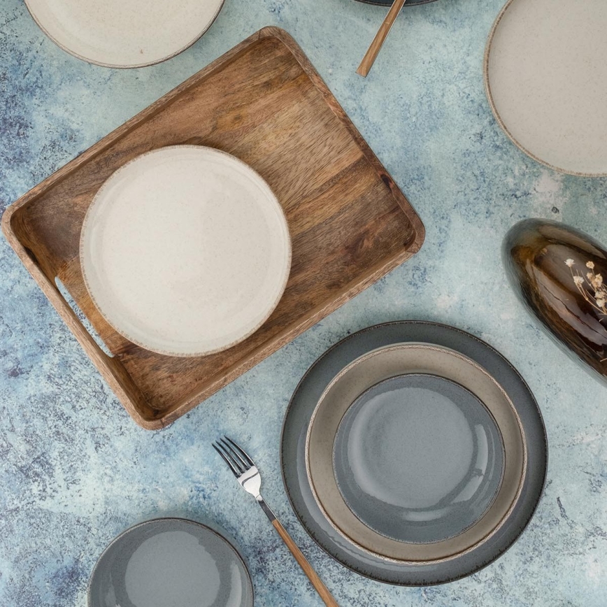 16 dalių stalo indų rinkinys, pilka/smėlio spalvos, porcelianas