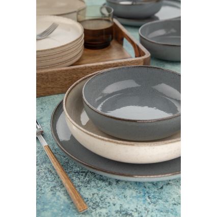 16 dalių stalo indų rinkinys, pilka/smėlio spalvos, porcelianas