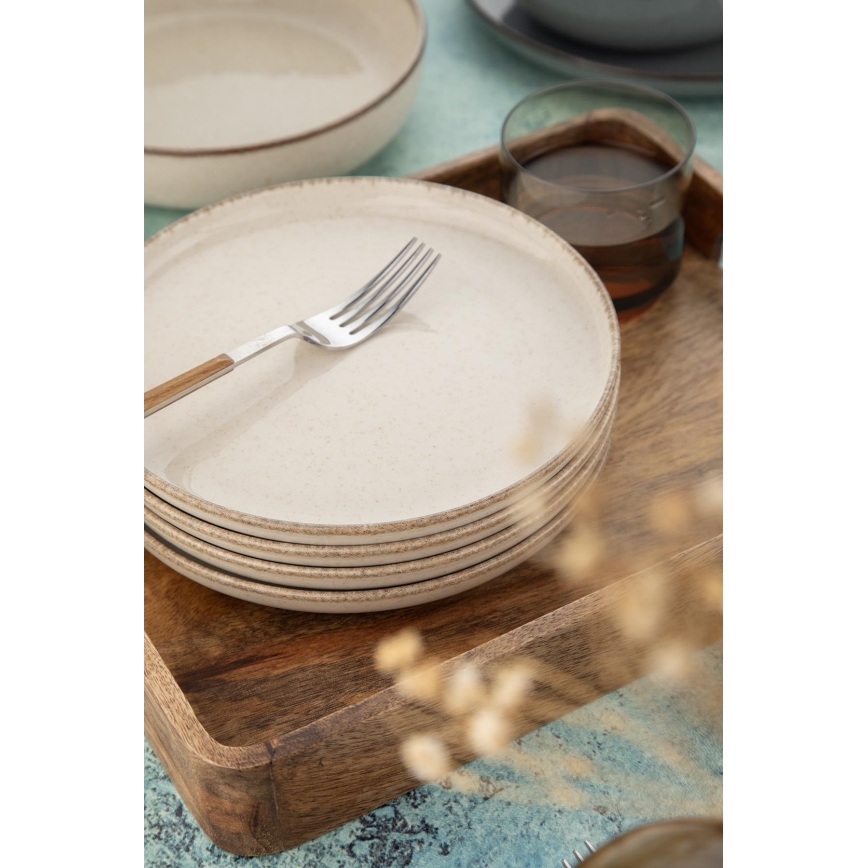 16 dalių stalo indų rinkinys, pilka/smėlio spalvos, porcelianas