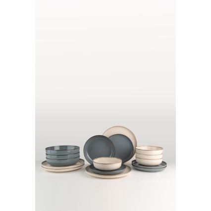 16 dalių stalo indų rinkinys, smėlio ir mėlynos spalvos, porcelianas