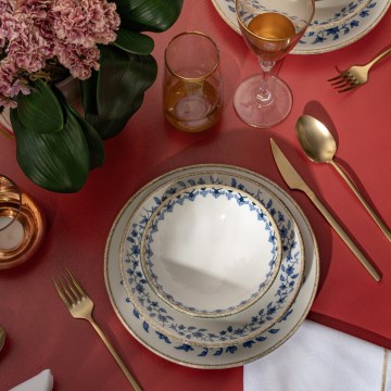 18 dalių indų rinkinys, baltas/mėlynas, porcelianas