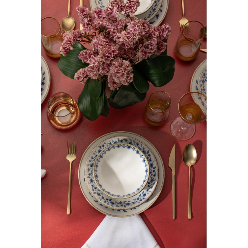 18 dalių indų rinkinys, baltas/mėlynas, porcelianas