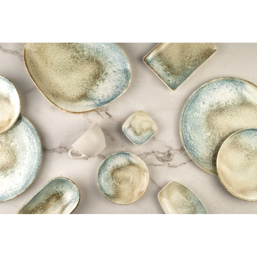 18 dalių įvairiaspalvis porcelianinis indų rinkinys