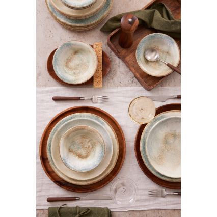 18 dalių įvairiaspalvis porcelianinis indų rinkinys