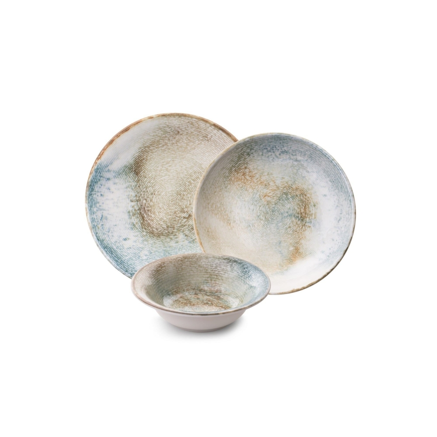 18 dalių įvairiaspalvis porcelianinis indų rinkinys