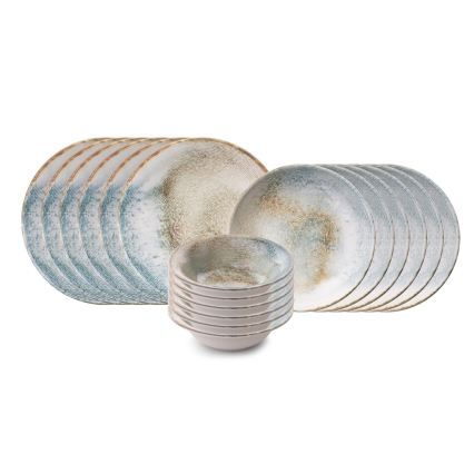 18 dalių įvairiaspalvis porcelianinis indų rinkinys