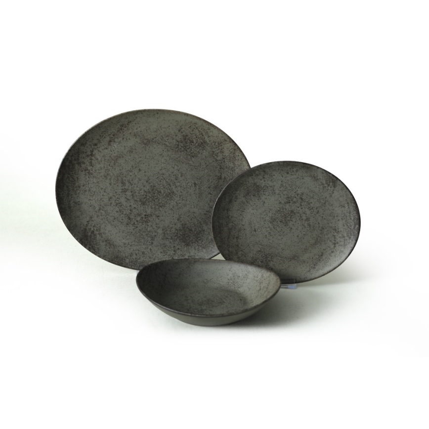 18 dalių valgomojo indų rinkinys antracitas/žalia/akmens masė