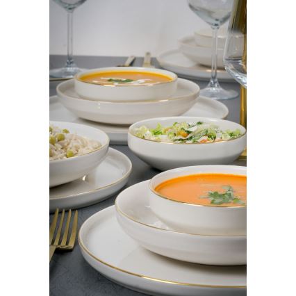 18 dalių valgomojo indų rinkinys, baltas/auksinis, porcelianas