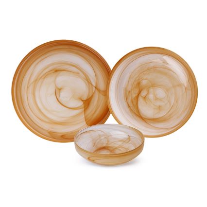 18 dalių valgomojo indų rinkinys, oranžinės spalvos / stiklas