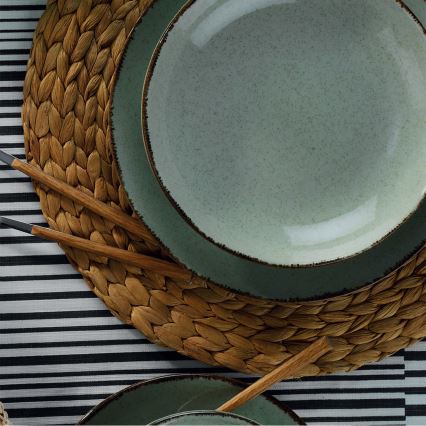 18 dalių valgomojo indų rinkinys, žalias/porcelianas