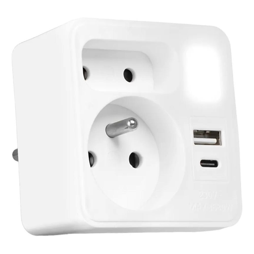 2 lizdų skirstomoji rozetė su USB-C ir USB-A bei LED apšvietimu LED/0,5W/230V 3000K