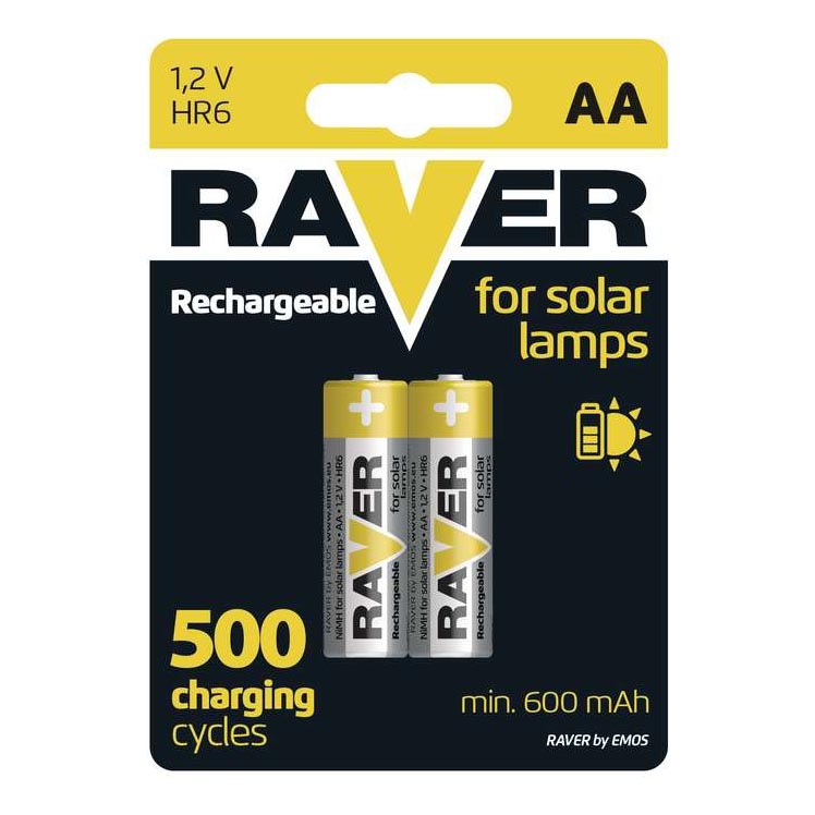 2 vnt įkraunamos baterijos AA RAVER NiMH/1,2V/600 mAh