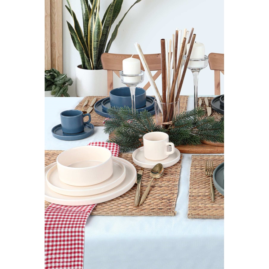 20 dalių spalvingų akmens masės stalo indų rinkinys