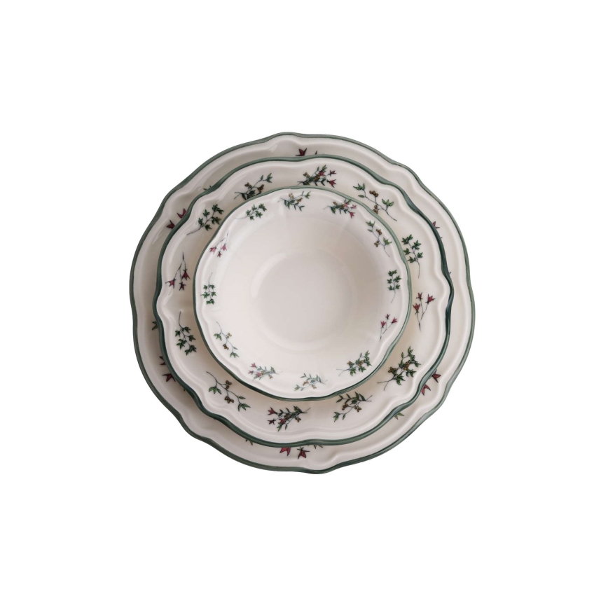 24 dalių indų rinkinys, baltas/žalias, porcelianas