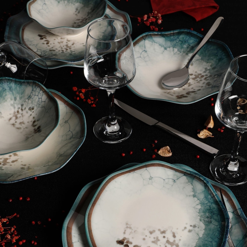 24 dalių indų rinkinys, mėlynas/porcelianas