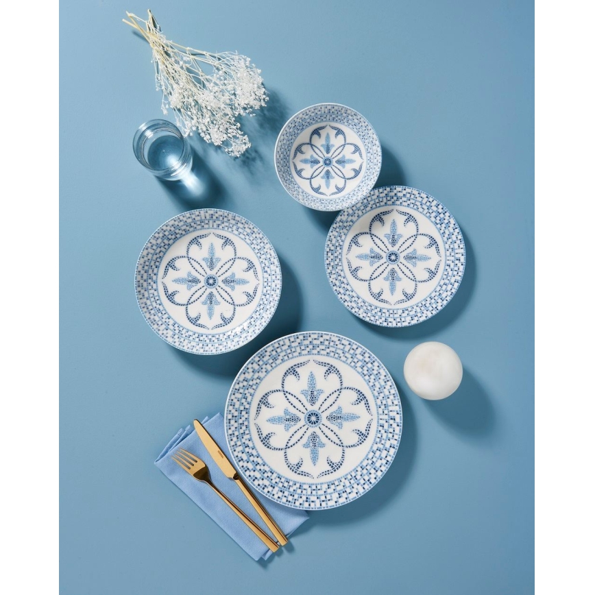 24 dalių indų rinkinys, mėlynas/porcelianas