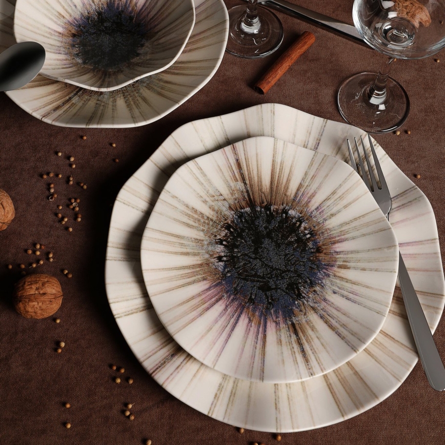 24 dalių indų rinkinys, rudos spalvos, iš porceliano