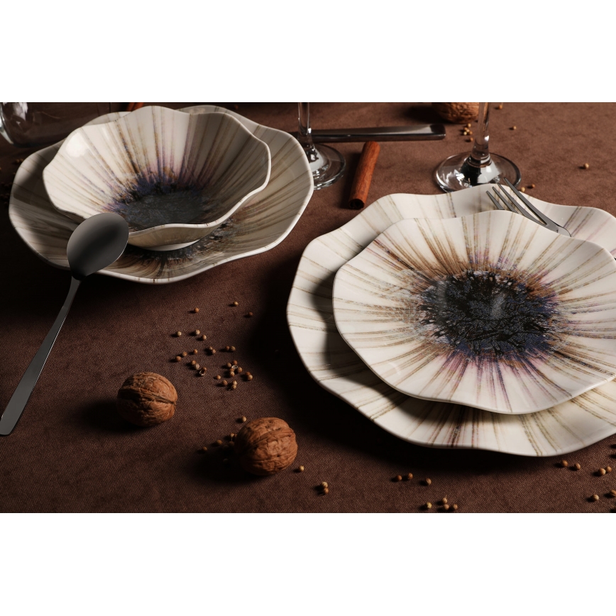 24 dalių indų rinkinys, rudos spalvos, iš porceliano