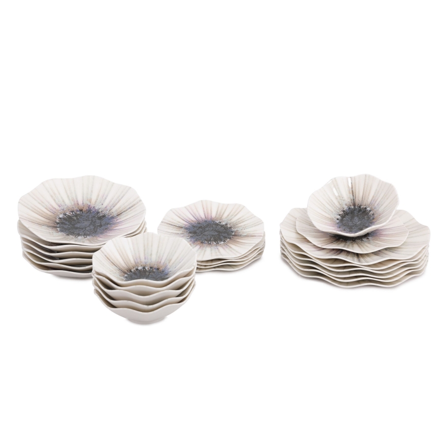 24 dalių indų rinkinys, rudos spalvos, iš porceliano