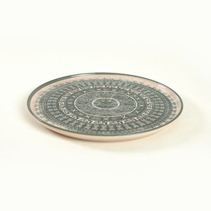 24 dalių indų rinkinys, smėlio/žalios spalvos, iš akmens masės