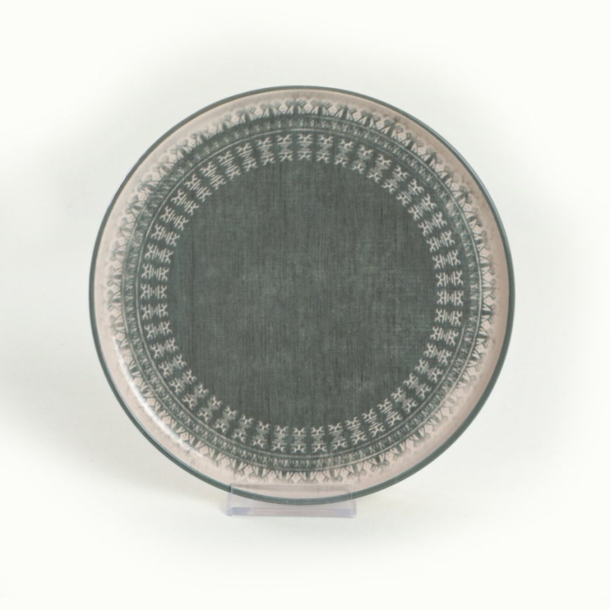 24 dalių indų rinkinys, smėlio/žalios spalvos, iš akmens masės