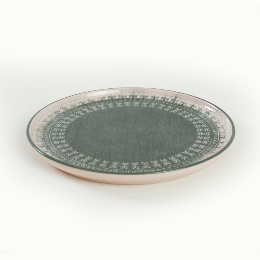 24 dalių indų rinkinys, smėlio/žalios spalvos, iš akmens masės