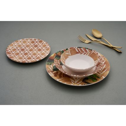 24 dalių keraminis indų rinkinys, oranžinis/žalias