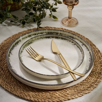 24 dalių porcelianinis valgomojo indų rinkinys, baltas/rudas