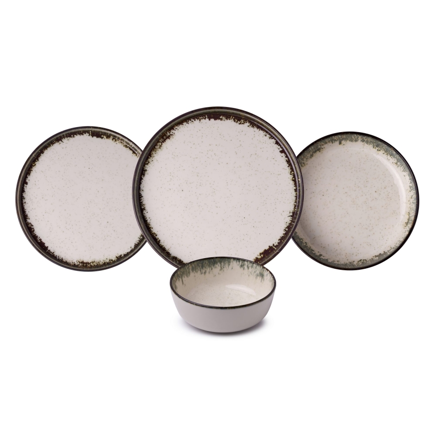 24 dalių porcelianinis valgomojo indų rinkinys, baltas/rudas