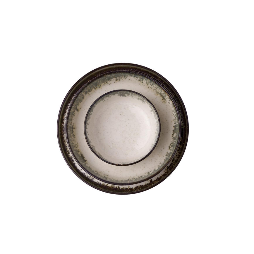 24 dalių porcelianinis valgomojo indų rinkinys, baltas/rudas