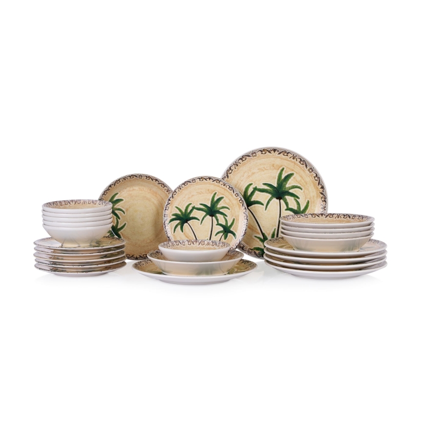 24 dalių ryškių spalvų keraminis indų rinkinys