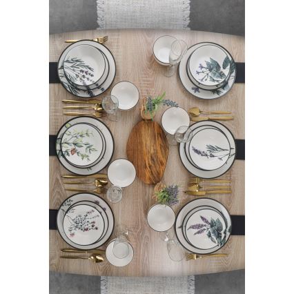 24 dalių spalvotas akmens masės valgomojo indų rinkinys