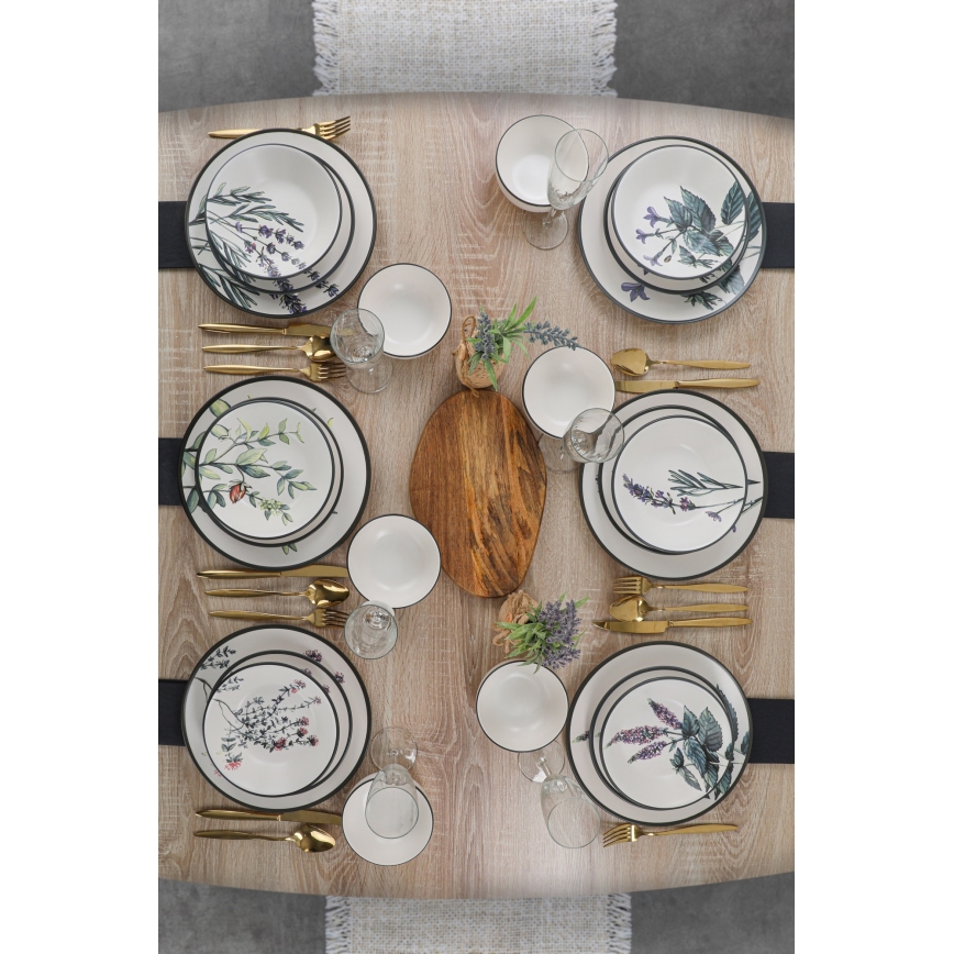 24 dalių spalvotas akmens masės valgomojo indų rinkinys