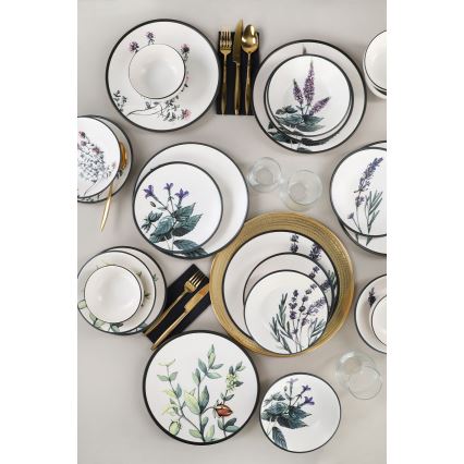 24 dalių spalvotas akmens masės valgomojo indų rinkinys