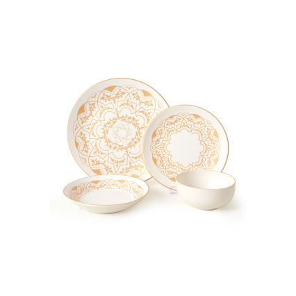 24 dalių stalo indų rinkinys, balta/auksinė, keramika