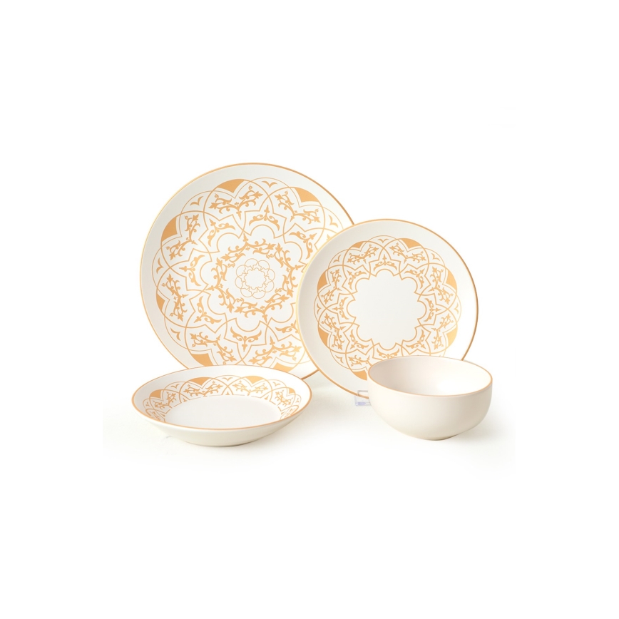 24 dalių stalo indų rinkinys, balta/auksinė, keramika