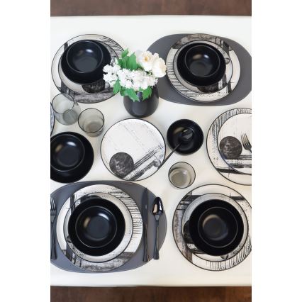 24 dalių stalo indų rinkinys balta/juoda/akmens masė