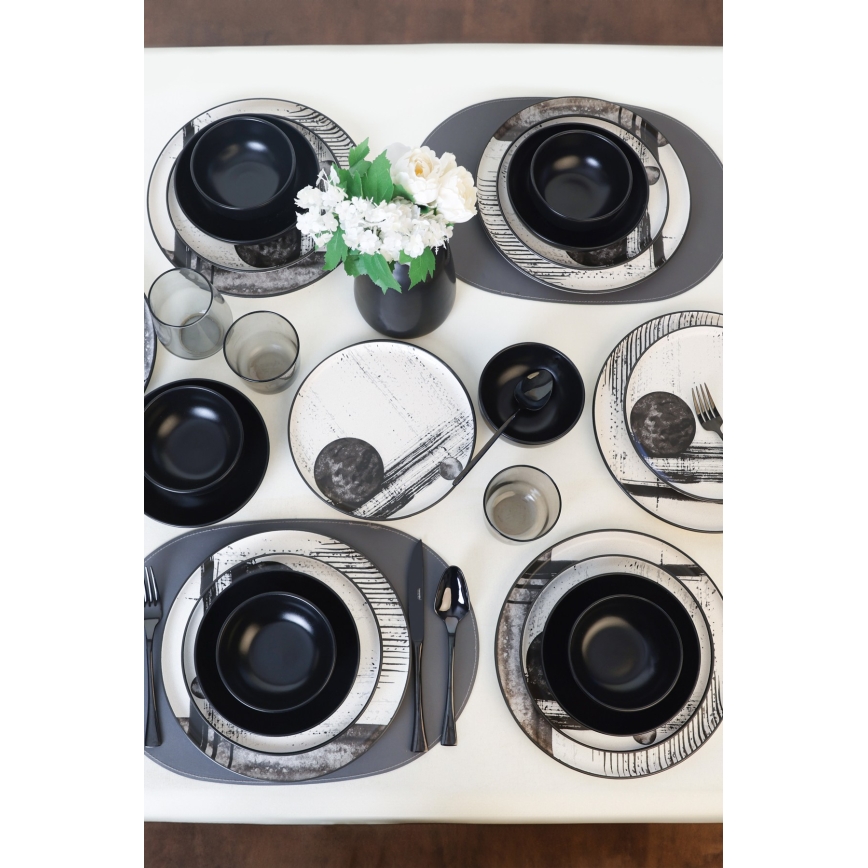 24 dalių stalo indų rinkinys balta/juoda/akmens masė