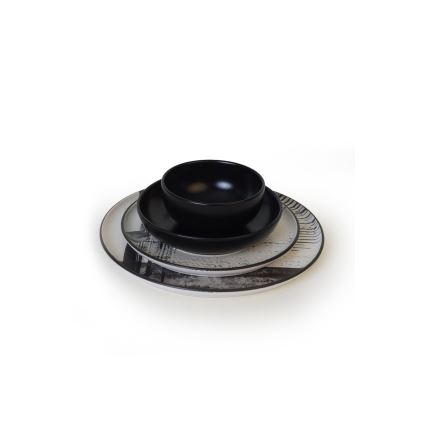 24 dalių stalo indų rinkinys balta/juoda/akmens masė