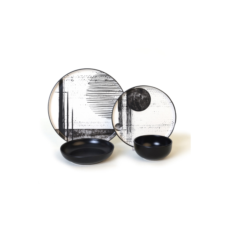 24 dalių stalo indų rinkinys balta/juoda/akmens masė