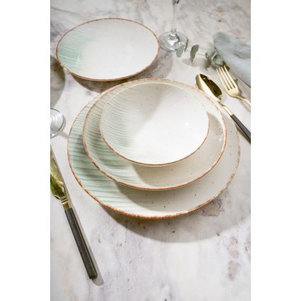 24 dalių stalo indų rinkinys, balta/žalia, porcelianas