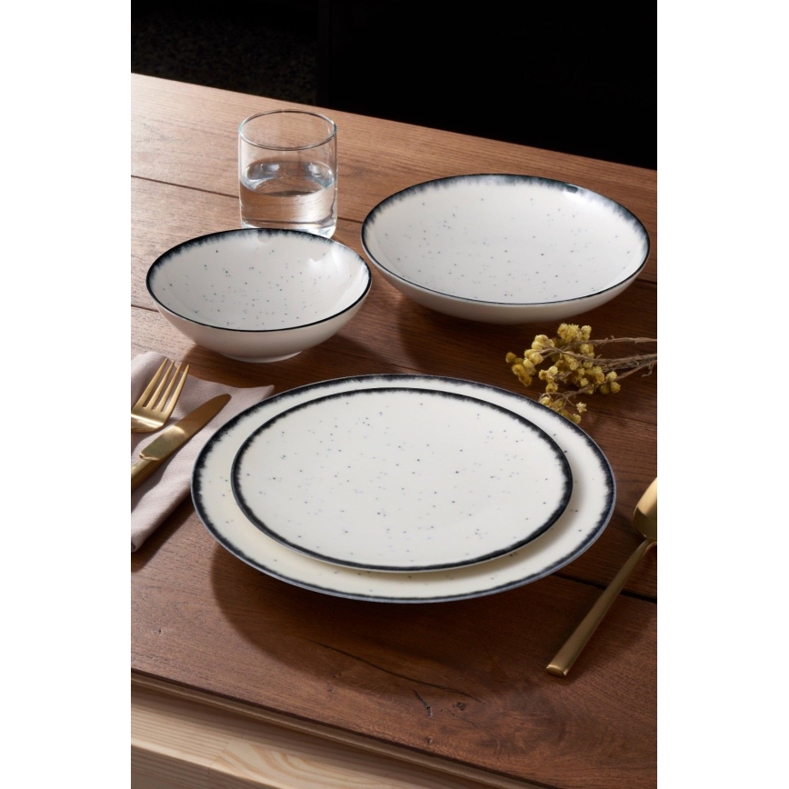 24 dalių stalo indų rinkinys, baltas/juodas, porcelianas