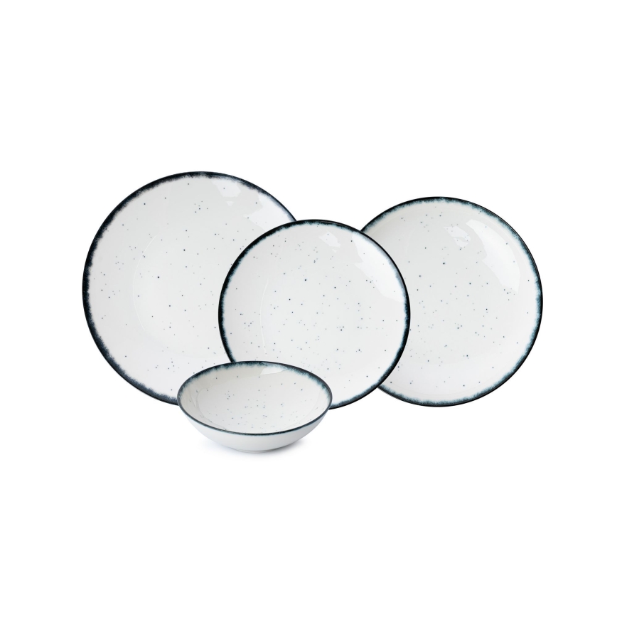 24 dalių stalo indų rinkinys, baltas/juodas, porcelianas